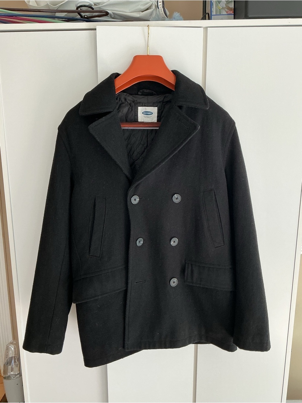 Old Navy Black Double-Breasted Wool Peacoat